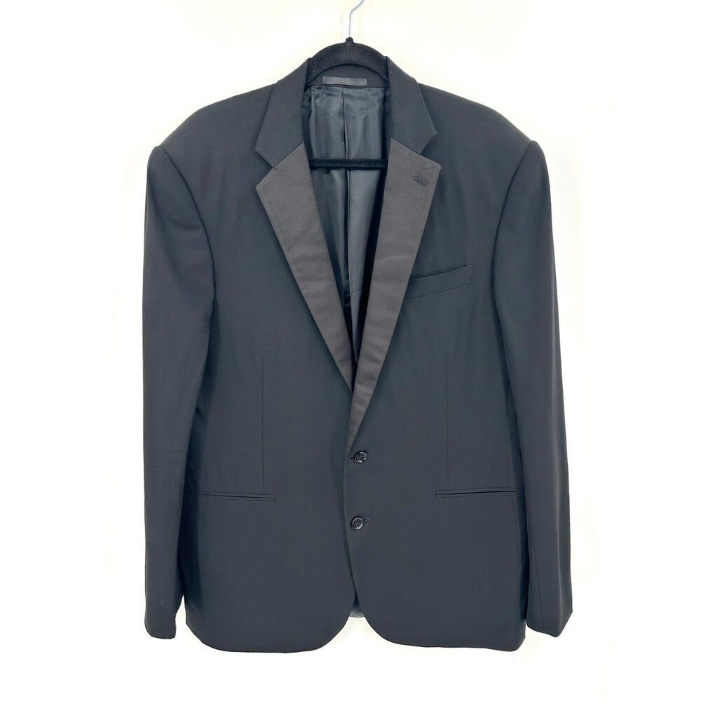 RALPH LAUREN Black Label Mens Black Tuxedo Jacket Satin Peak Lapel Wool Size 44L